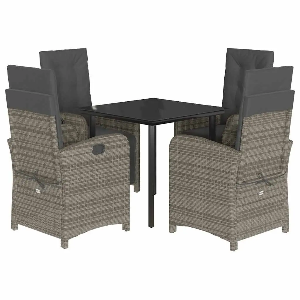 Garden Dining Set 5 Piece Outdoor Furniture Grey Poly Rattan with Cushions
