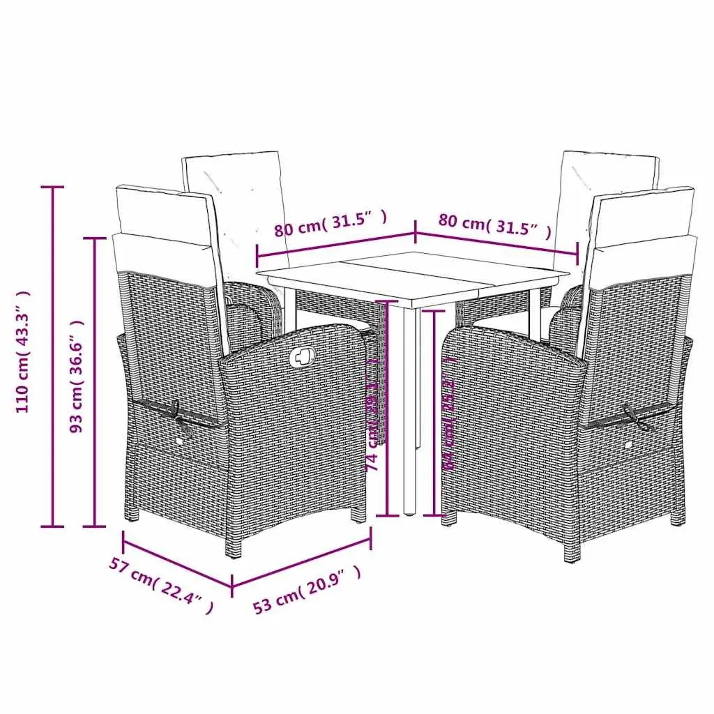 Garden Dining Set 5 Piece Outdoor Furniture Grey Poly Rattan with Cushions