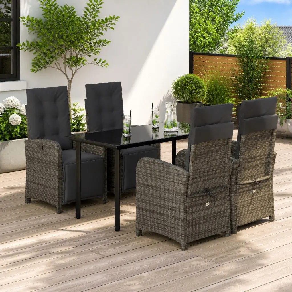 5 Piece Outdoor Dining Set Grey Poly Rattan Garden Furniture Table Chairs