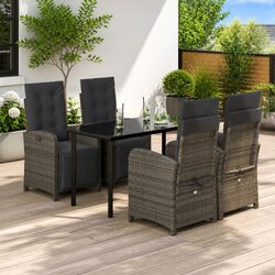 5 Piece Outdoor Dining Set Grey Poly Rattan Garden Furniture Table Chairs