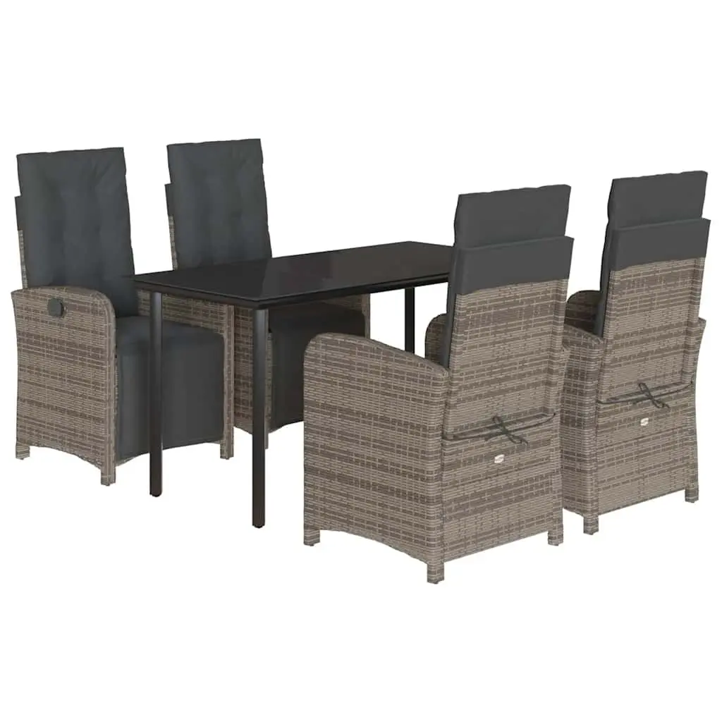 5 Piece Outdoor Dining Set Grey Poly Rattan Garden Furniture Table Chairs
