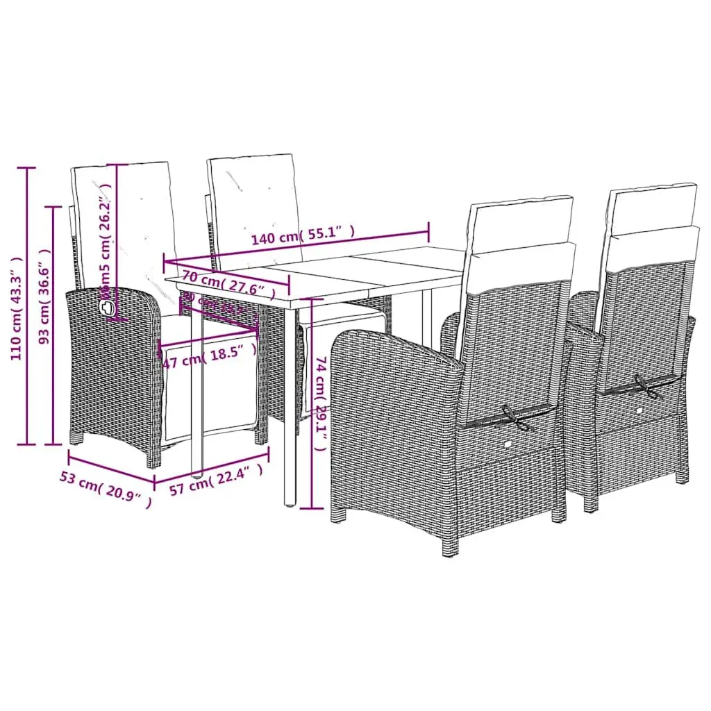 5 Piece Outdoor Dining Set Grey Poly Rattan Garden Furniture Table Chairs