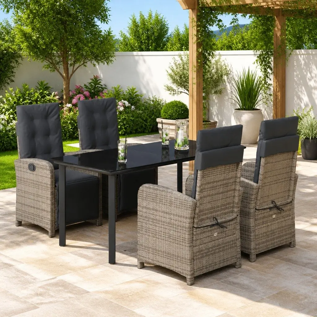 Garden Dining Set 5 Piece Grey Poly Rattan Outdoor Furniture with Cushions