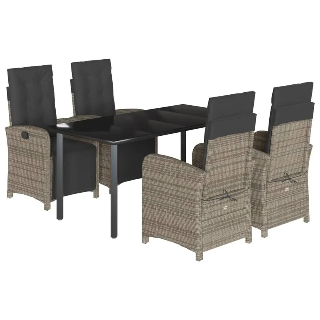 Garden Dining Set 5 Piece Grey Poly Rattan Outdoor Furniture with Cushions
