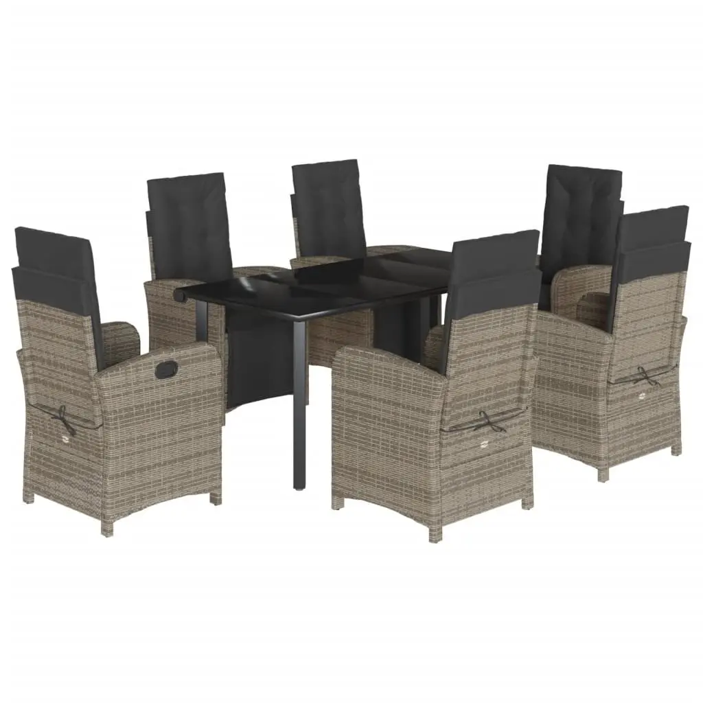 7 Piece Garden Dining Set Grey Poly Rattan Outdoor Furniture with Cushions