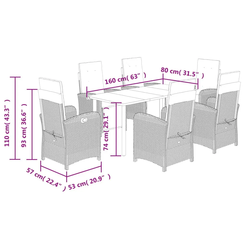 7 Piece Garden Dining Set Grey Poly Rattan Outdoor Furniture with Cushions