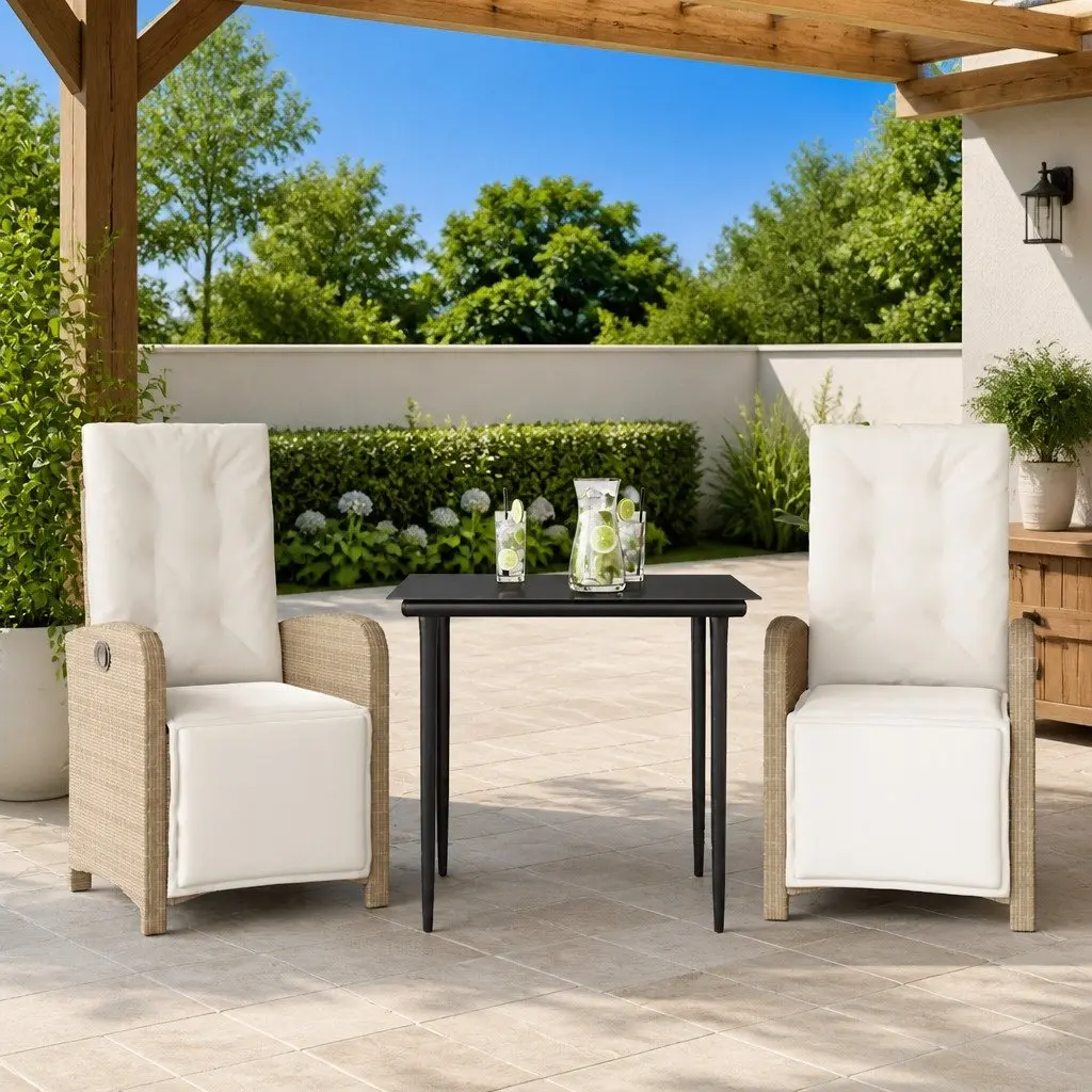3 Piece Bistro Set Outdoor Garden Furniture Adjustable Seating Beige Poly Rattan