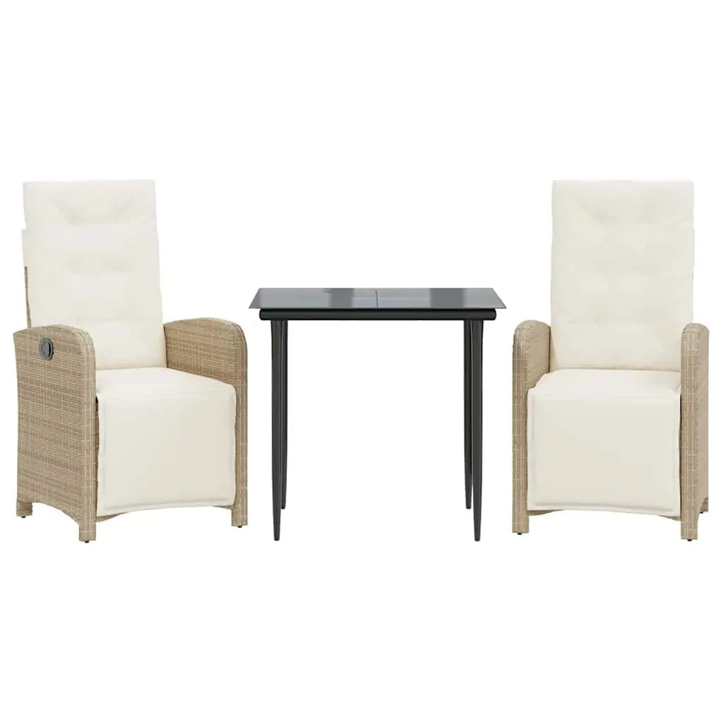 3 Piece Bistro Set Outdoor Garden Furniture Adjustable Seating Beige Poly Rattan