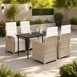Garden Dining Set 5 Piece Poly Rattan Outdoor Furniture with Cushions Beige