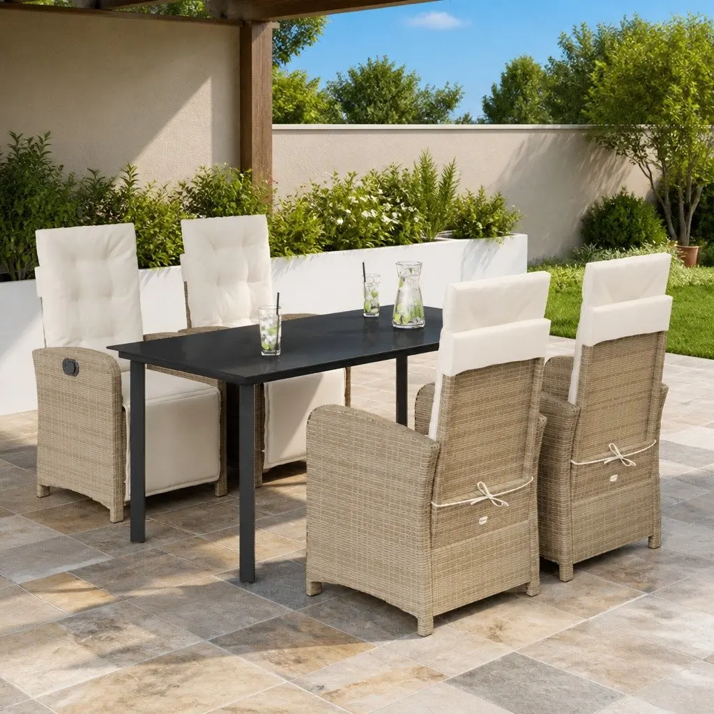 5 Piece Garden Dining Set Outdoor Furniture Poly Rattan Beige with Cushions