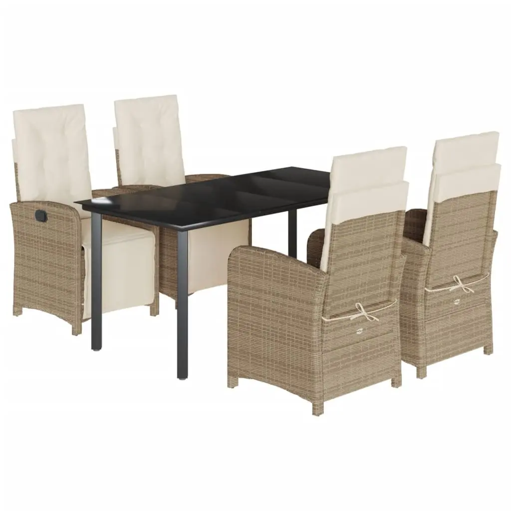 5 Piece Garden Dining Set Outdoor Furniture Poly Rattan Beige with Cushions