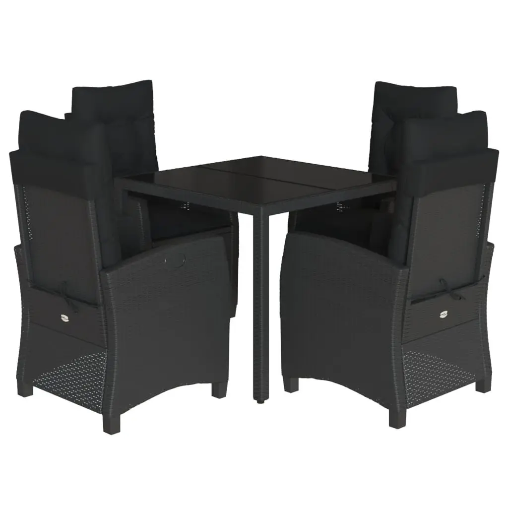 Outdoor Dining Set 5 Piece Garden Furniture with Cushions Black Poly Rattan