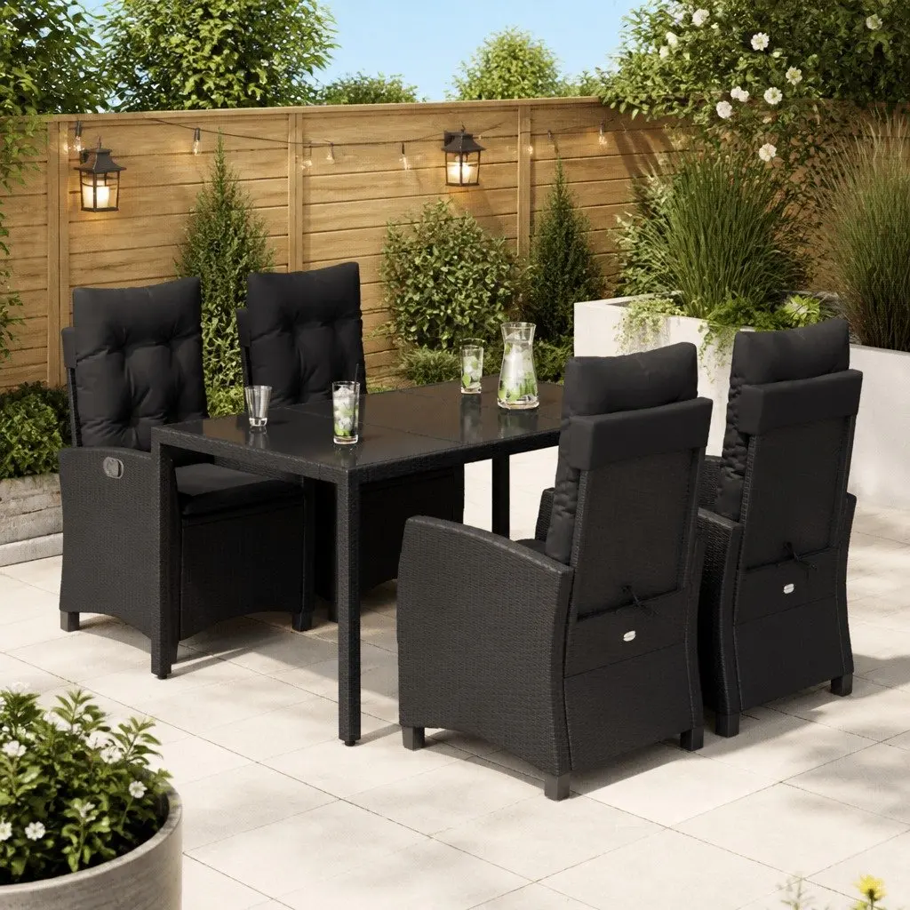 Outdoor Dining Set 5 Piece Garden Furniture Black PE Rattan Chairs Table