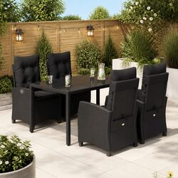 Outdoor Dining Set 5 Piece Garden Furniture Black Poly Rattan Chairs Table