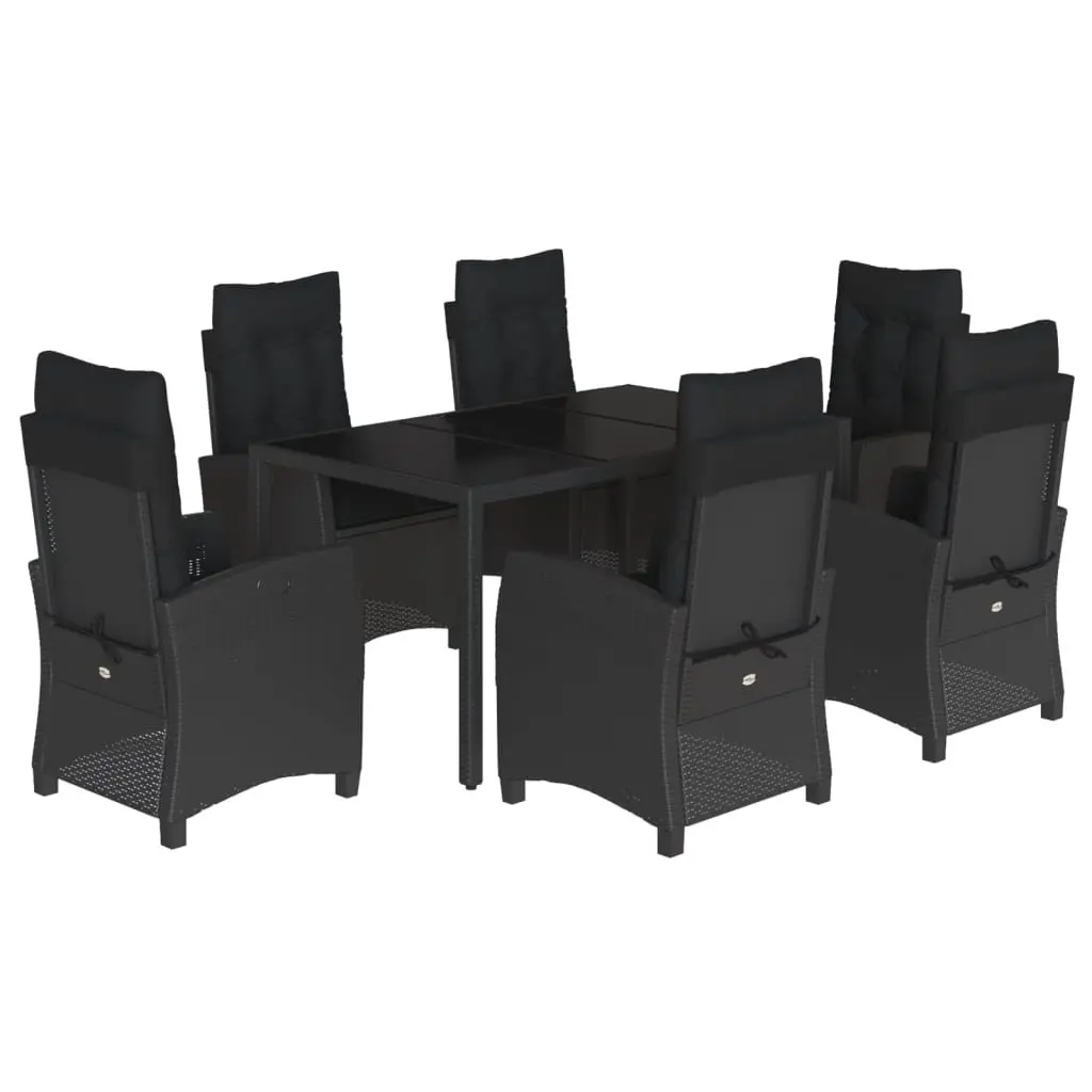 Outdoor Dining Set 7 Piece Garden Furniture with Cushions Black Poly Rattan
