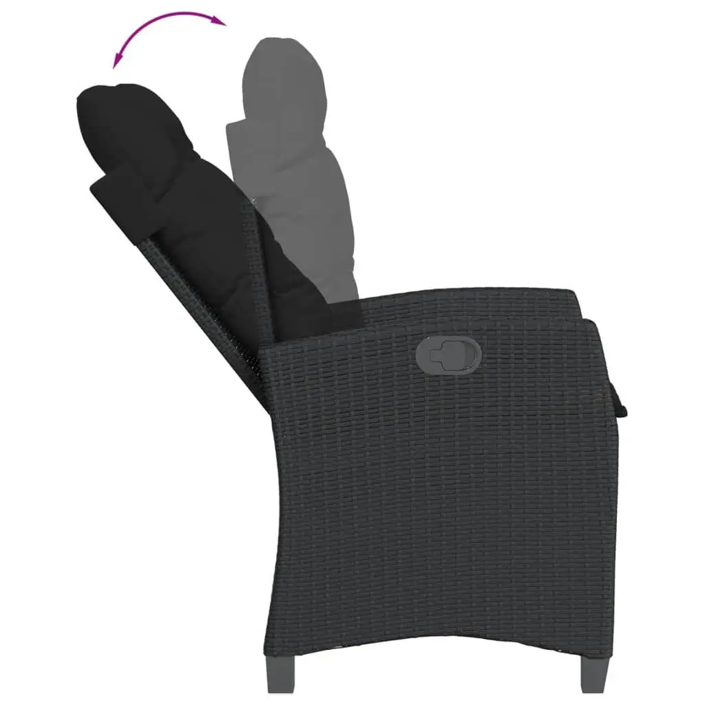 Outdoor Dining Set 7 Piece Garden Furniture with Cushions Black Poly Rattan