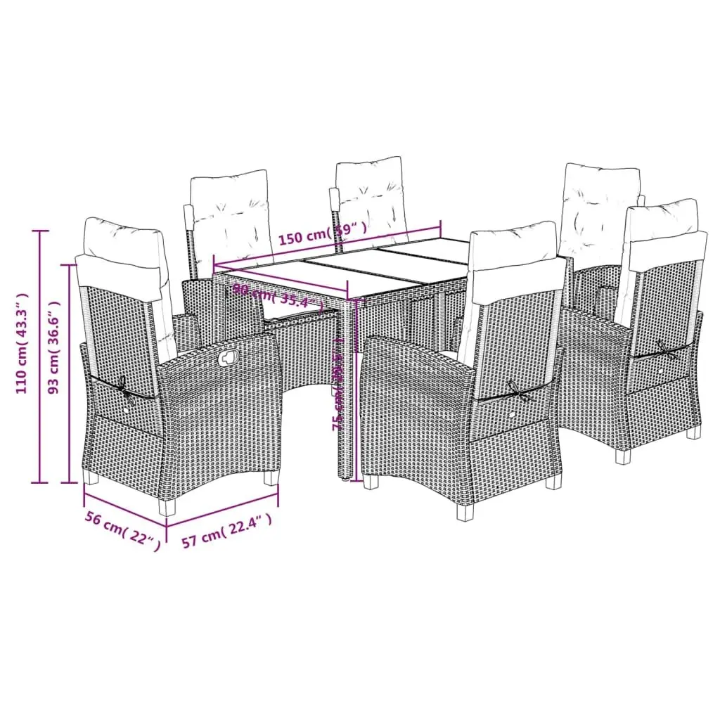 Outdoor Dining Set 7 Piece Garden Furniture with Cushions Black Poly Rattan