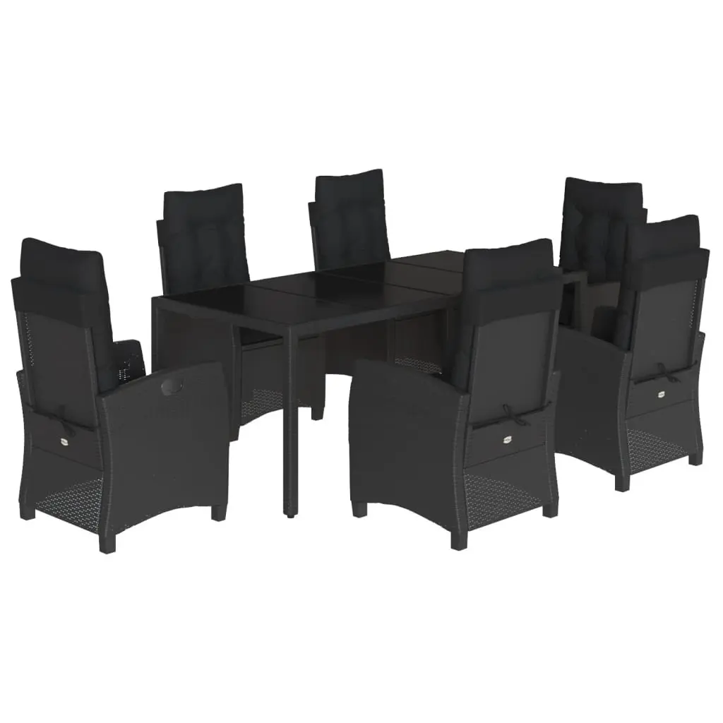 7 Piece Outdoor Garden Dining Set with Cushions Black Poly Rattan Furniture