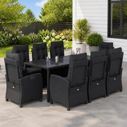 Garden Dining Set 9 Piece Outdoor Furniture Poly Rattan Table Chairs Cushions