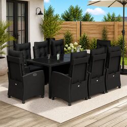 Garden Dining Set 9 Piece Outdoor Furniture Black Poly Rattan Chairs Table