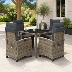 Garden Dining Set 5 Piece Outdoor Furniture Grey Poly Rattan with Cushions