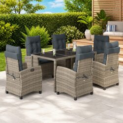 Outdoor Dining Set 7 Piece Garden Furniture Grey Poly Rattan Chairs Table