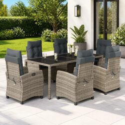 Garden Dining Set 7 Piece Outdoor Furniture Grey PE Rattan Table Chairs Cushions