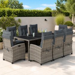 Garden Dining Set 9 Piece Outdoor Furniture Grey Poly Rattan Table Chairs