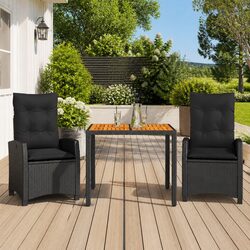 Outdoor Garden Dining Set 3 Piece Black Poly Rattan Furniture Patio Table Chairs