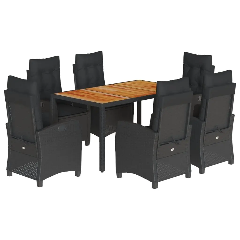 Outdoor Dining Set 7 Piece Black Poly Rattan Garden Furniture with Cushions