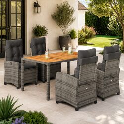 Outdoor Dining Set 5 Piece Garden Furniture Grey Poly Rattan Table Chairs