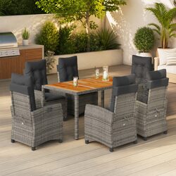 7 Piece Garden Dining Set Outdoor Furniture Grey Poly Rattan with Cushions