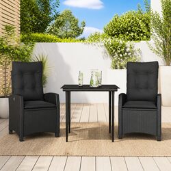 Outdoor Dining Set 3 Piece Garden Furniture Black Poly Rattan Chairs Table