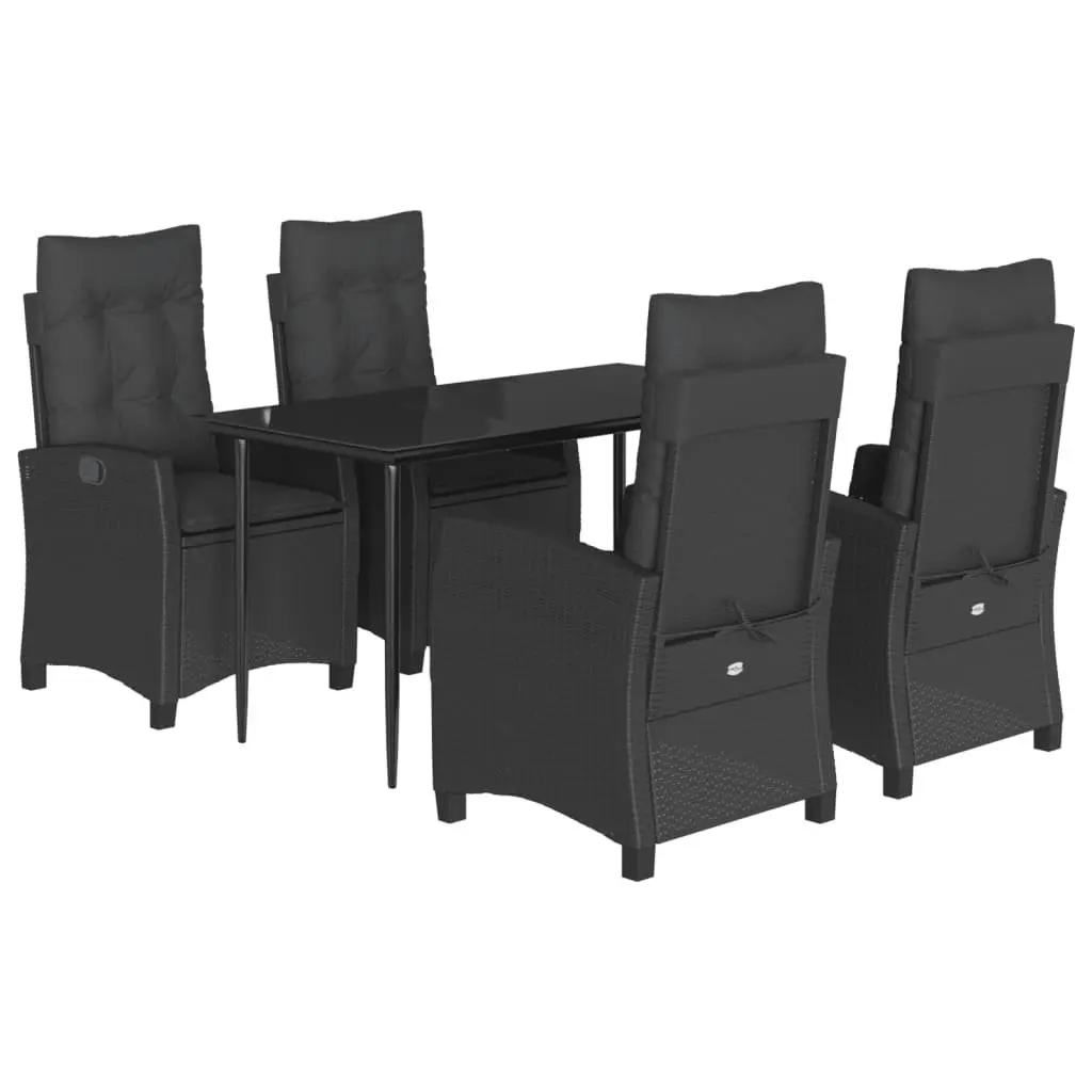 Garden Dining Set 5 Piece Outdoor Furniture Black Poly Rattan Adjustable