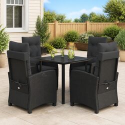 Outdoor Dining Set 5 Piece Garden Furniture Black Poly Rattan with Cushions
