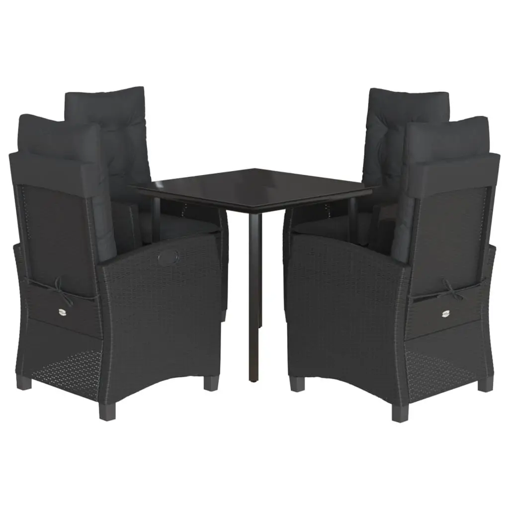 Outdoor Dining Set 5 Piece Garden Furniture Black PE Poly Rattan with Cushions