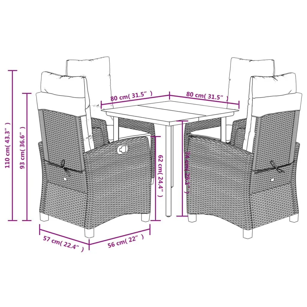 Outdoor Dining Set 5 Piece Garden Furniture Black PE Poly Rattan with Cushions