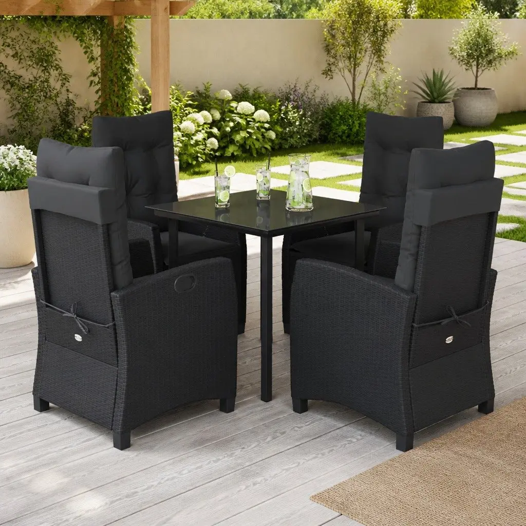 Garden Dining Set 5 Piece Outdoor Furniture Black Poly Rattan Cushions Patio