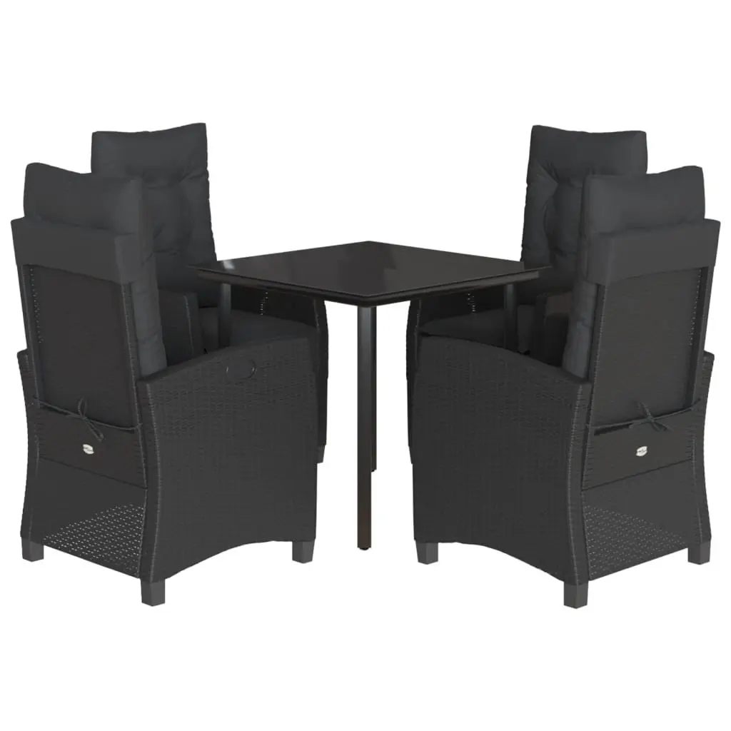 Garden Dining Set 5 Piece Outdoor Furniture Black Poly Rattan Cushions Patio