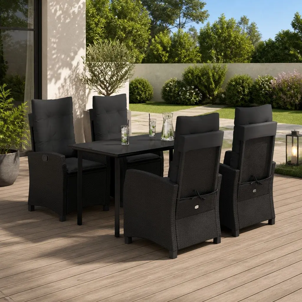 Outdoor Dining Set 5 Piece Garden Furniture Black PE Rattan Chairs Table