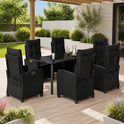 Garden Dining Set 7 Piece Outdoor Furniture Black Poly Rattan Table Chairs