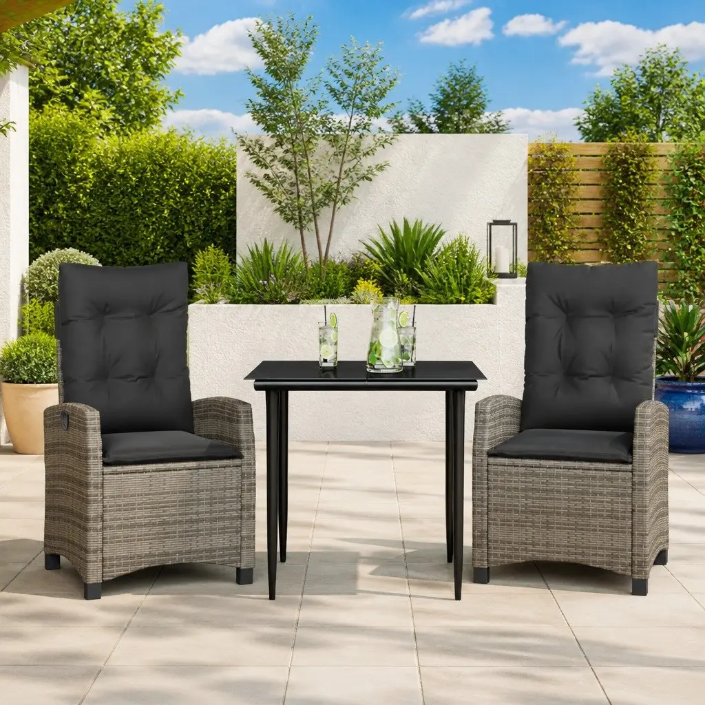 Garden Dining Set 3 Piece Outdoor Furniture Grey PE Rattan with Cushions