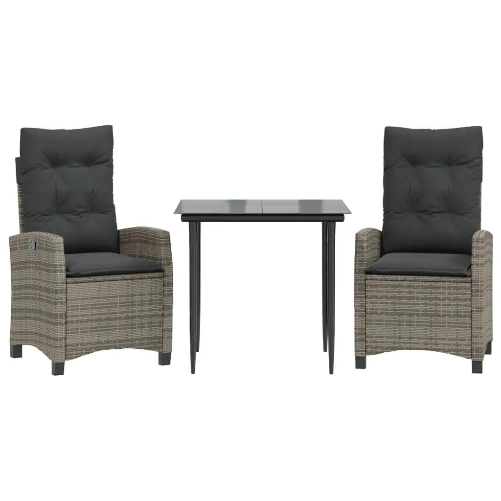 Garden Dining Set 3 Piece Outdoor Furniture Grey PE Rattan with Cushions