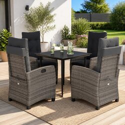 Garden Dining Set 5 Piece Outdoor Furniture Patio Table Chairs Cushions Grey