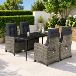 Outdoor Dining Set 5 Piece Garden Furniture Grey Poly Rattan with Cushions Patio