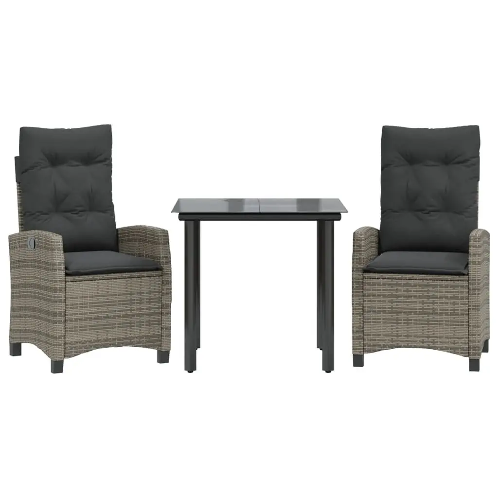 Outdoor Dining Set 3 Piece Garden Furniture Grey Poly Rattan Table Chairs
