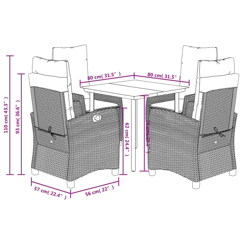 Garden Dining Set 5 Piece Outdoor Furniture Grey Poly Rattan Table Chairs