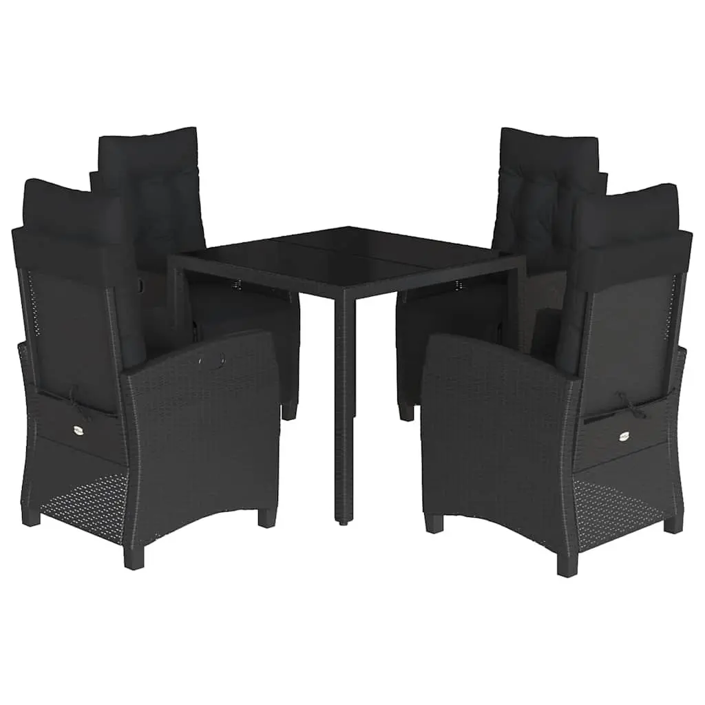 Garden Dining Set 5 Piece Outdoor Furniture Black Poly Rattan with Cushions