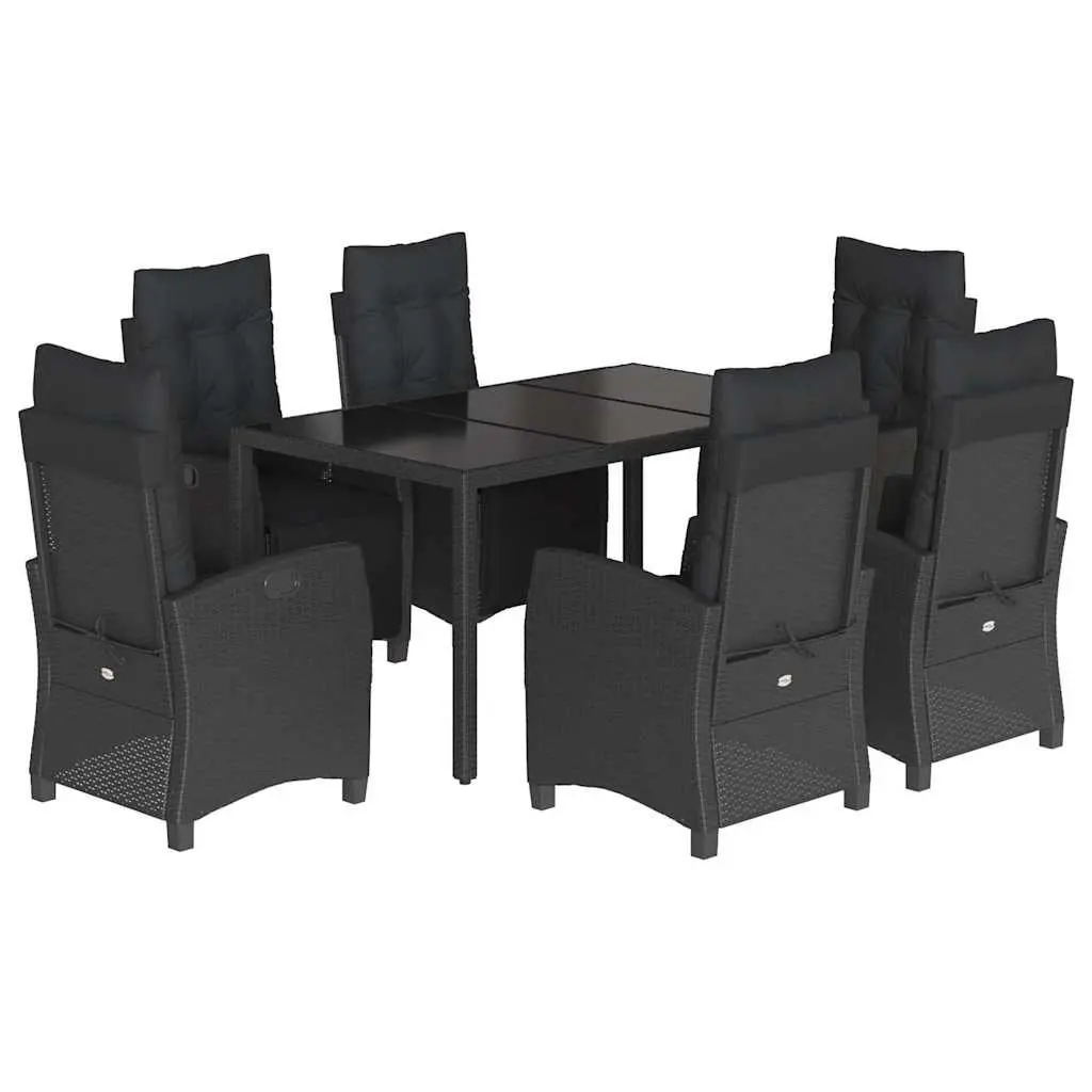 Outdoor Dining Set 7 Piece Garden Furniture Black Poly Rattan Table Chairs