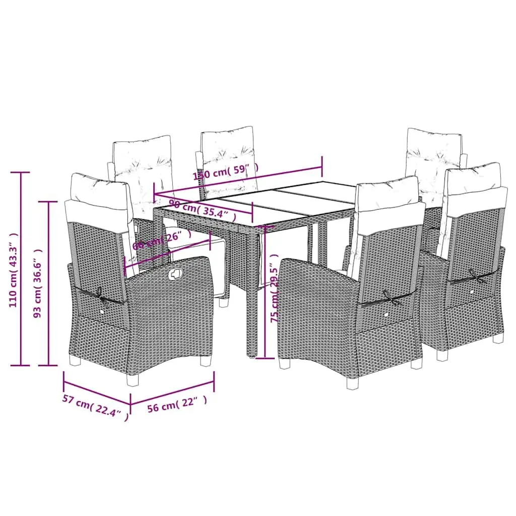 Outdoor Dining Set 7 Piece Garden Furniture Black Poly Rattan Table Chairs